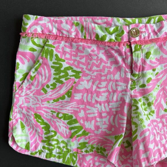 Lilly Pulitzer Adie Shorts 6 Pink Sunset Home Slice Floral Print Green - Picture 3 of 8